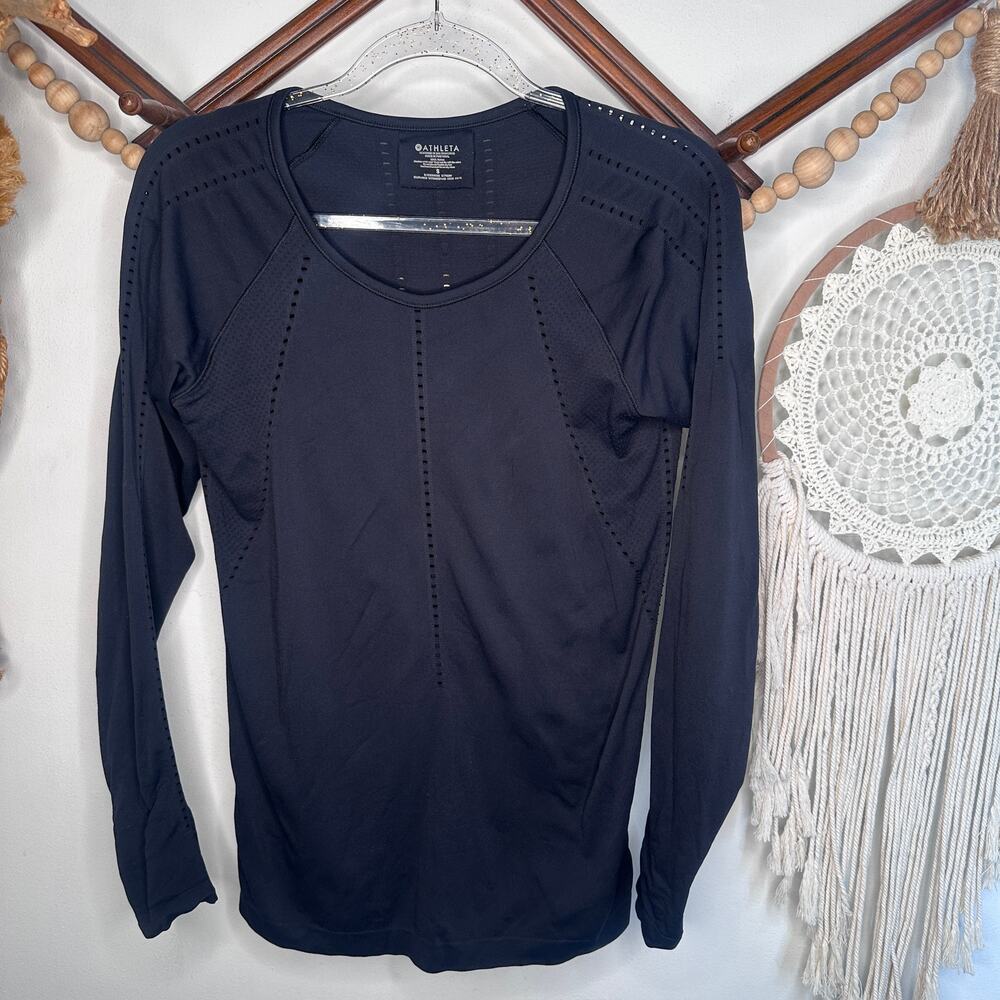 Athleta Foothill Long Sleeve Black Athletic Top